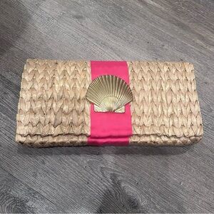 Mud Pie Tan and Pink Chevron Clutch